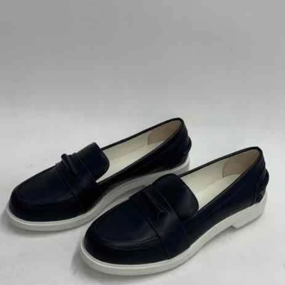 Tory Burch Black Leather Platform Penny Loafers Slip-On Flats Women’s 8.5